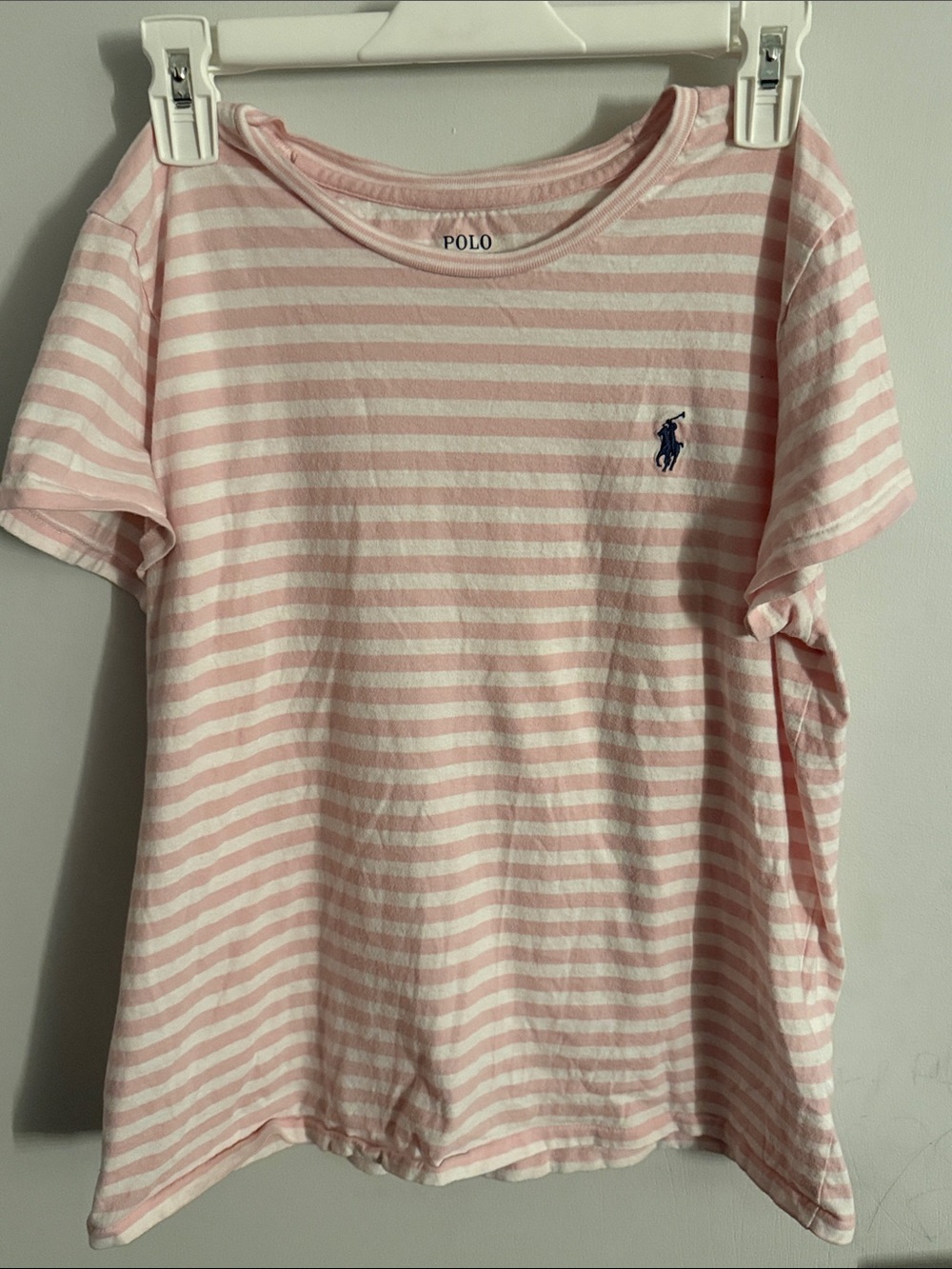 Polo by Ralph Lauren Pink & White Striped Short Sleeve Tee with Navy Pony